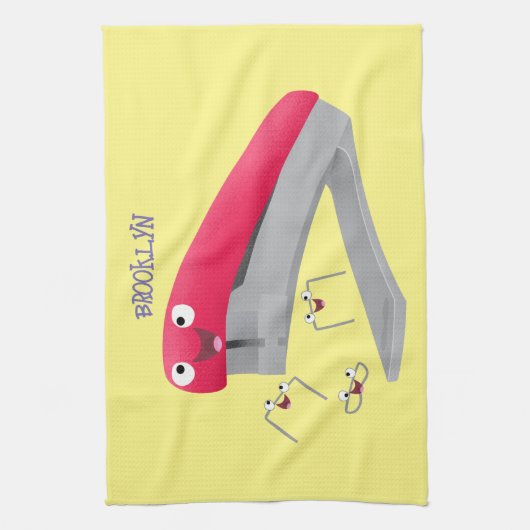 Cute red happy stapler cartoon theedoek (Verticaal)