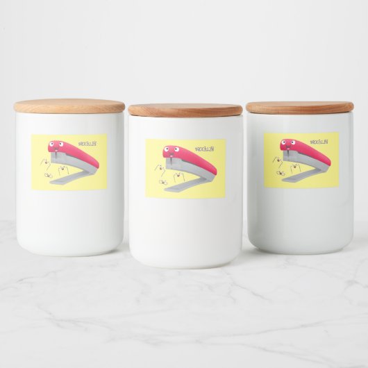 Cute red happy stapler cartoon voedselcontainer etiket (Flessen)