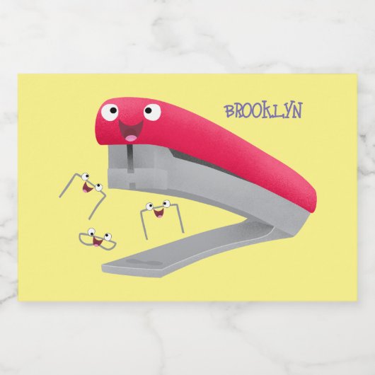 Cute red happy stapler cartoon voedselcontainer etiket (Enkel label)