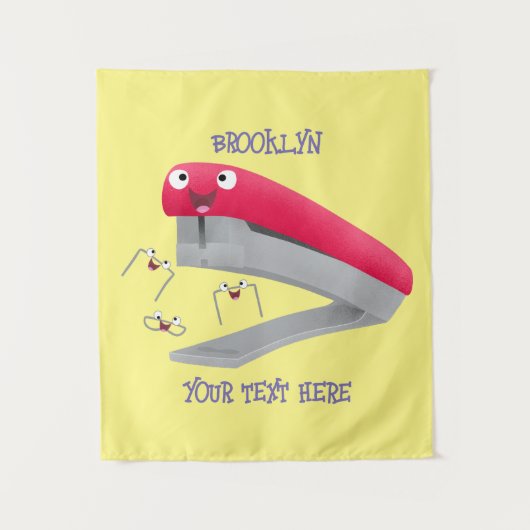 Cute red happy stapler cartoon wandkleed (Voorkant)