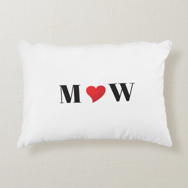 Cute red hart aangepaste initialen monogram accent kussen (Voorkant)