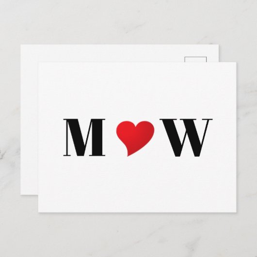 Cute red hart aangepaste initialen monogram briefkaart (Voorkant / Achterkant)