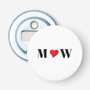 Cute red hart aangepaste initialen monogram button flesopener