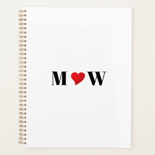 Cute red hart aangepaste initialen monogram planner (Voorkant)