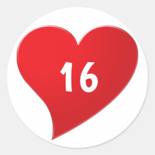 Cute Red Heart Aangepast nummer Sweet Sixteen Ronde Sticker