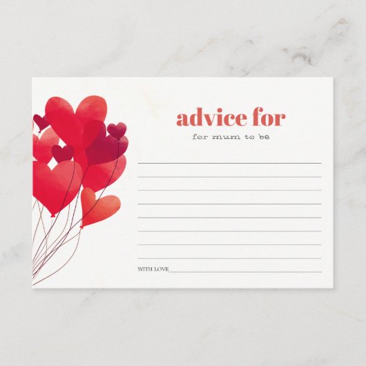 Cute Red Heart Balloons Advies voor mum Baby showe Informatiekaartje (Voorkant)