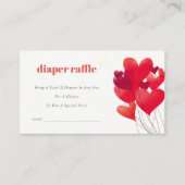 Cute Red Heart Balloons Diaper Raffle Baby shower Informatiekaartje (Voorkant)