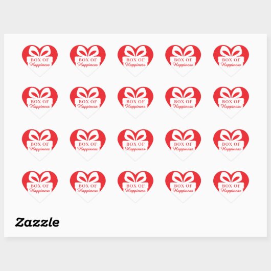 Cute Red Heart “Box of Happiness” Gift Sticker (Vel)