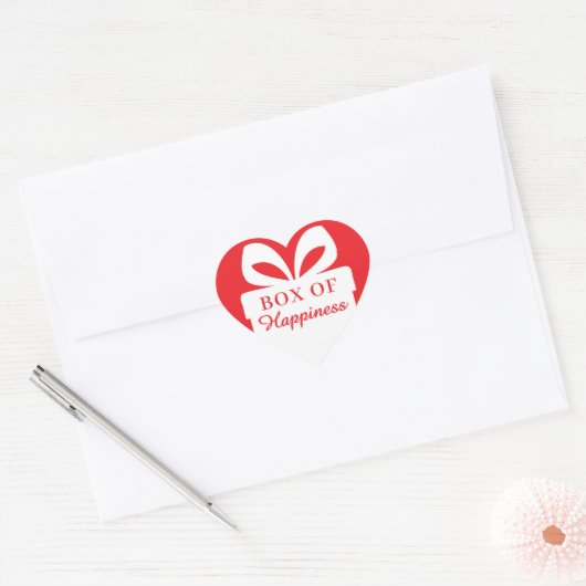 Cute Red Heart “Box of Happiness” Gift Sticker (Envelop)