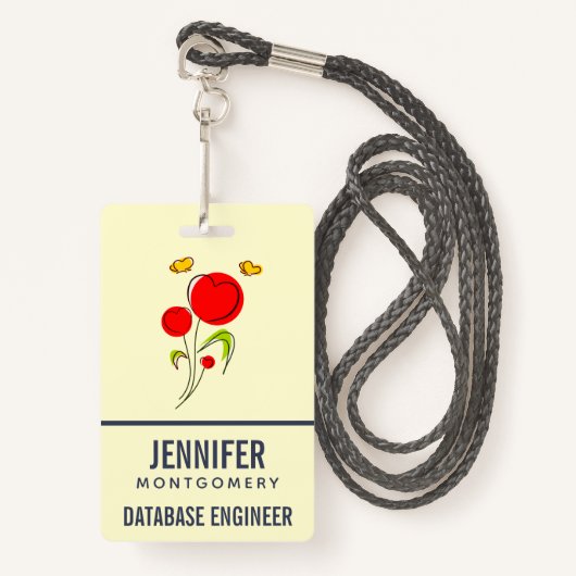 Cute Red Heart Flowers en Yellow Butterflies Badge (Voorkant met draagriem)