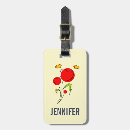 Cute Red Heart Flowers en Yellow Butterflies Bagagelabel (Voorkant verticaal)