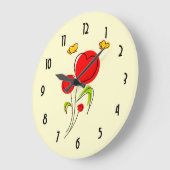Cute Red Heart Flowers en Yellow Butterflies Grote Klok (Hoek)