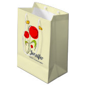 Cute Red Heart Flowers en Yellow Butterflies Medium Cadeauzakje (Achterkant Gekanteld)