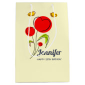 Cute Red Heart Flowers en Yellow Butterflies Medium Cadeauzakje (Voorkant)