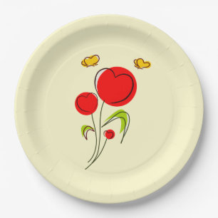 Cute Red Heart Flowers en Yellow Butterflies Papieren Bordje