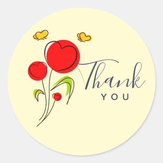 Cute Red Heart Flowers en Yellow Butterflies Ronde Sticker (Voorkant)
