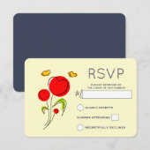 Cute Red Heart Flowers en Yellow Butterflies RSVP (Voorkant / Achterkant)