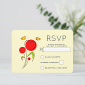 Cute Red Heart Flowers en Yellow Butterflies RSVP (Staand voorkant)
