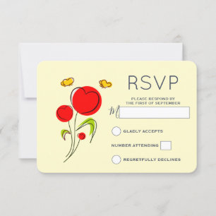 Cute Red Heart Flowers en Yellow Butterflies RSVP