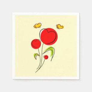 Cute Red Heart Flowers en Yellow Butterflies Servet