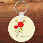 Cute Red Heart Flowers en Yellow Butterflies Sleutelhanger (Voorkant)