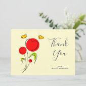 Cute Red Heart Flowers Illustratie Dankuwel Bedankkaart (Staand voorkant)