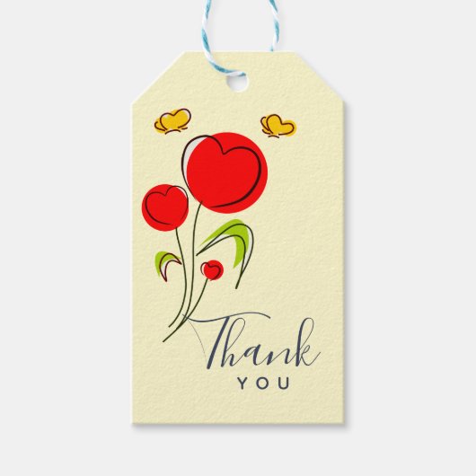 Cute Red Heart Flowers Illustratie Dankuwel Cadeaulabel (Voorkant)