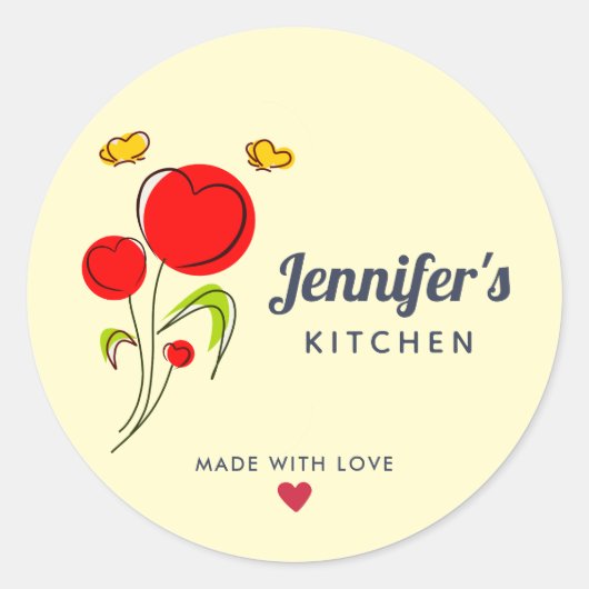 Cute Red Heart Flowers Illustratie Kitchen Ronde Sticker (Voorkant)