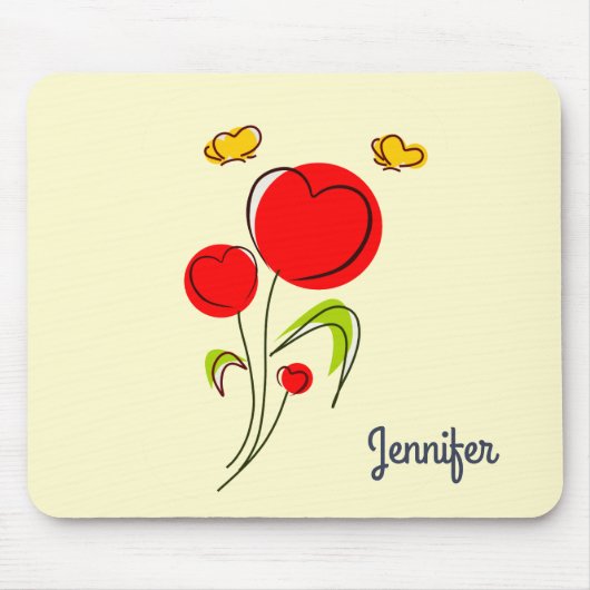 Cute Red Heart Flowers Illustratie Muismat (Voorkant)