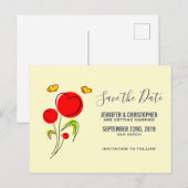 Cute Red Heart Flowers Illustratie Save the Date Briefkaart (Voorkant / Achterkant)