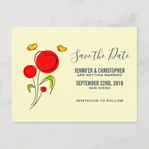 Cute Red Heart Flowers Illustratie Save the Date Briefkaart