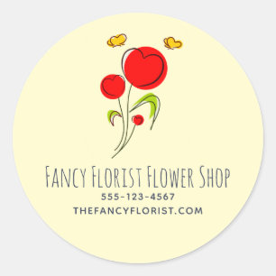 Cute Red Heart Flowers Illustration Business Ronde Sticker