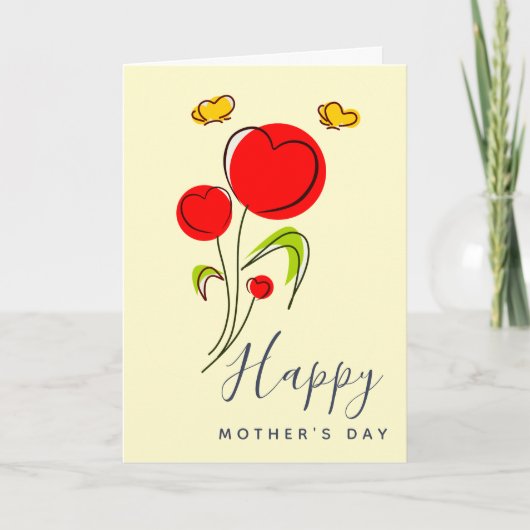 Cute Red Heart Flowers Illustration Moederdag Kaart (Voorkant)