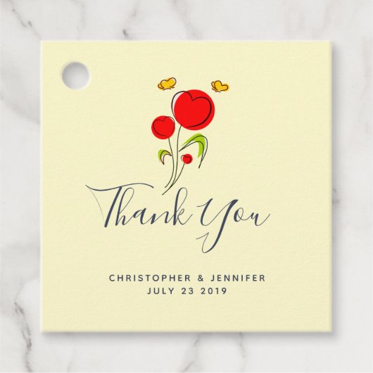 Cute Red Heart Flowers Illustration Wedding Bedankjes Labels (Voorkant)