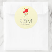 Cute Red Heart Flowers Illustration Wedding Ronde Sticker (Tas)