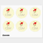Cute Red Heart Flowers Illustration Wedding Ronde Sticker (Vel)