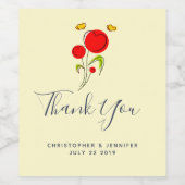 Cute Red Heart Flowers Illustration Wedding Wijn Etiket (Enkel label)