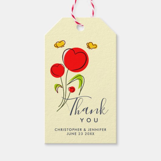 Cute Red Heart Flowers Weddenschap Bedankt Cadeaulabel (Voorkant)