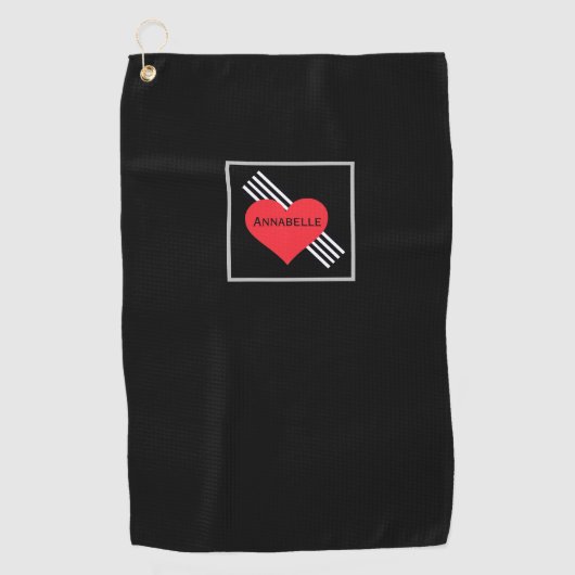 Cute Red Heart, gepersonaliseerde naam Cool Chic v Golfhanddoek (Voorkant)