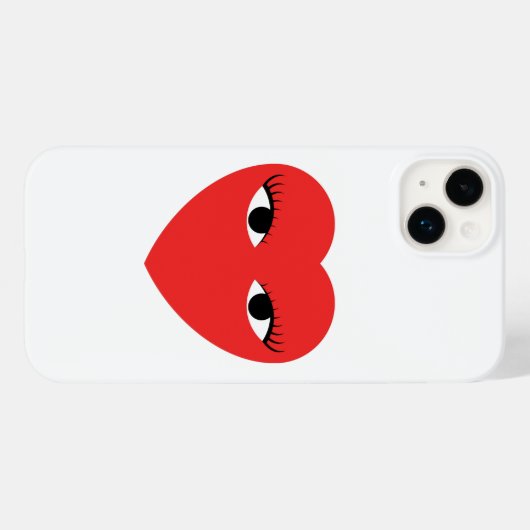 Cute Red Heart met Eyes in witte iPhone Case (Achterkant (horizontaal))