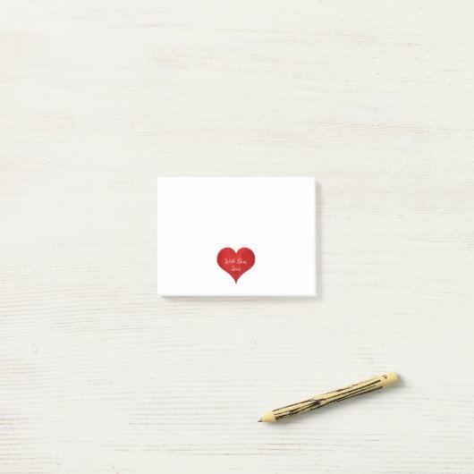 Cute Red Heart met Love Typography Valentijn Post-it® Notes (Op bureau)