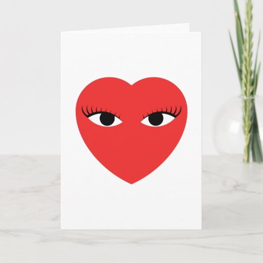 Cute Red Heart met ogen op witte Kaart (Voorkant)