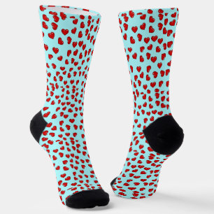 Cute Red Heart patroon op blauw Sokken