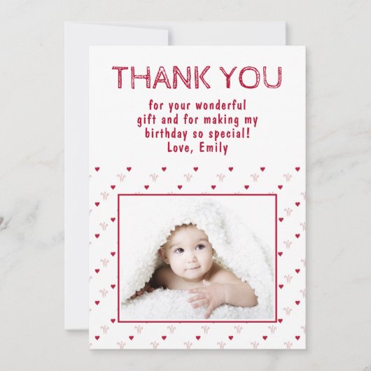 Cute Red Heart Pattern Foto Bedankkaart (Voorkant)
