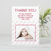 Cute Red Heart Pattern Foto Bedankkaart (Staand voorkant)