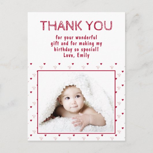 Cute Red Heart Pattern Foto Birthday Dank u Briefkaart (Voorkant)