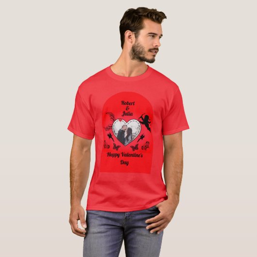 Cute Red Heart Photo Cupid Happy Valentines Day T-shirt (Voorkant volledig)