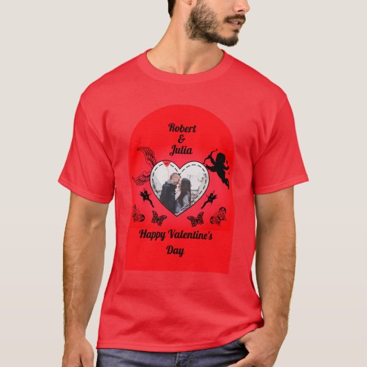 Cute Red Heart Photo Cupid Happy Valentines Day T-shirt (Voorkant)