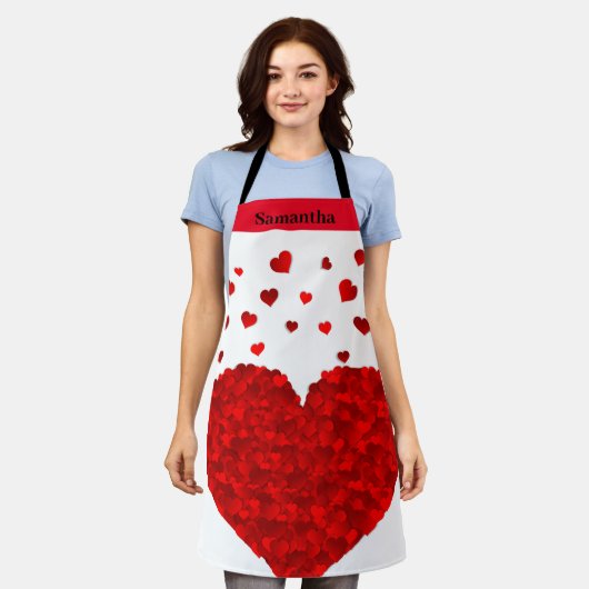 Cute Red Heart Valentijn op persoonlijke titel Schort (Gedragen)