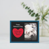 Cute Red Heart Valentijnsdag White Dog Blue Briefkaart (Staand voorkant)